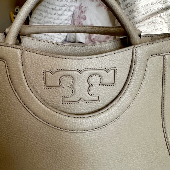 Tory Burch Light Cream Pebbled Leather Satchel - Picture 10 of 10